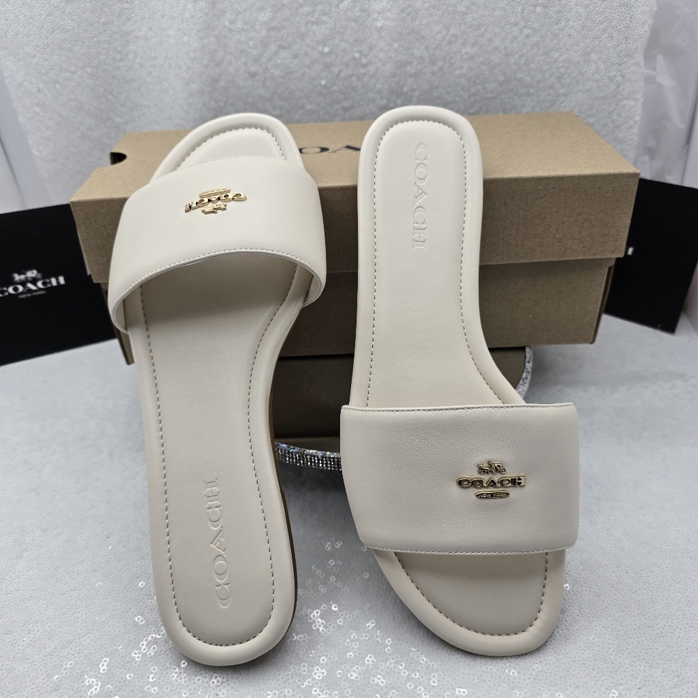 Coach Leather Slide Slip-on Sandle Elegant Silhouette Women's 10 Color Chalk - Picture 6 of 9